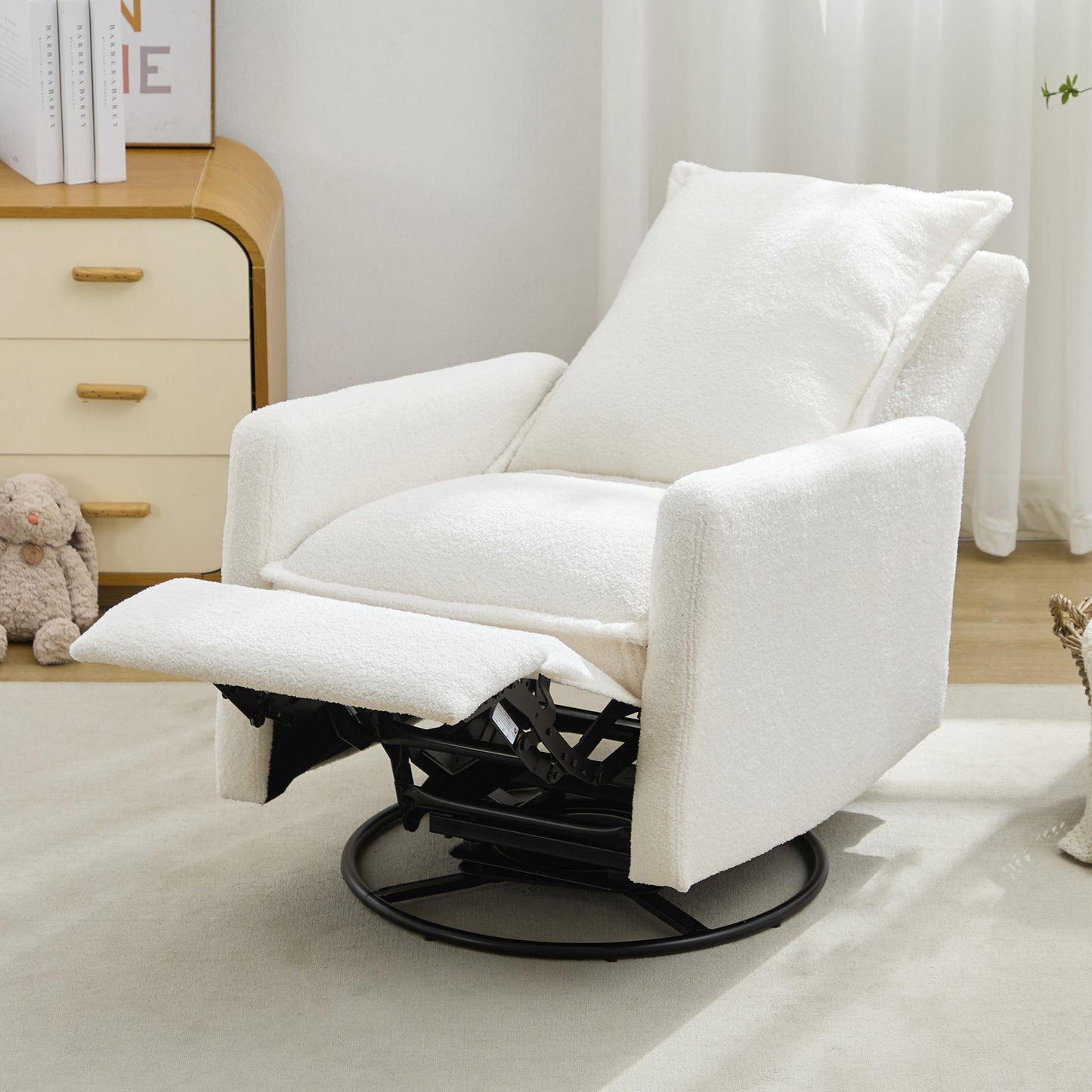 Swivel Rocker Recliner Chair - Teddy Fleece in White