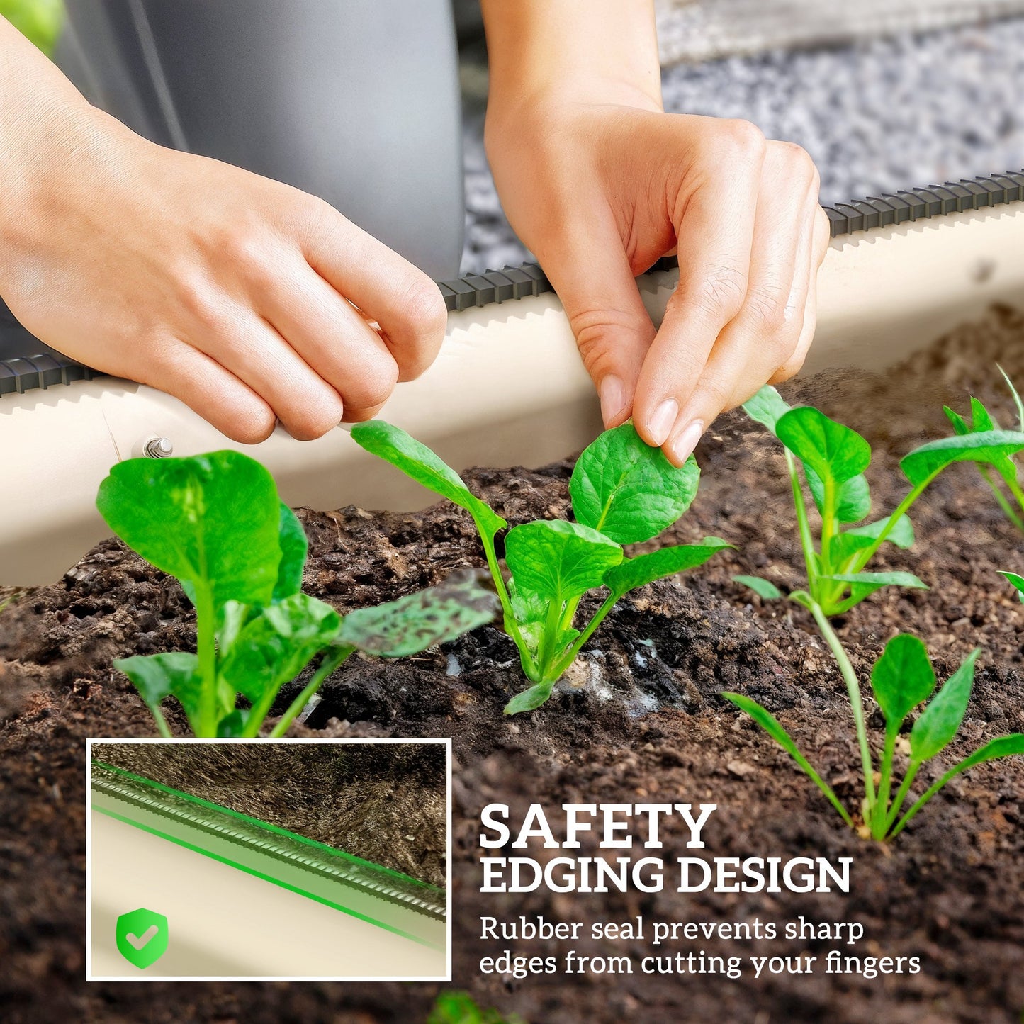 Galvanized Raised Garden Bed Kit - Metal Planter Box with Safety Edging, Cream