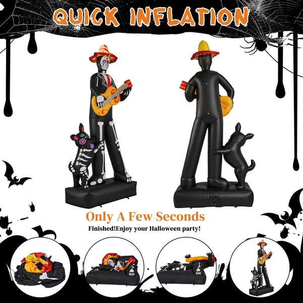 7.3ft Halloween Inflatable Ghost Musician with Dog - 6 LEDs