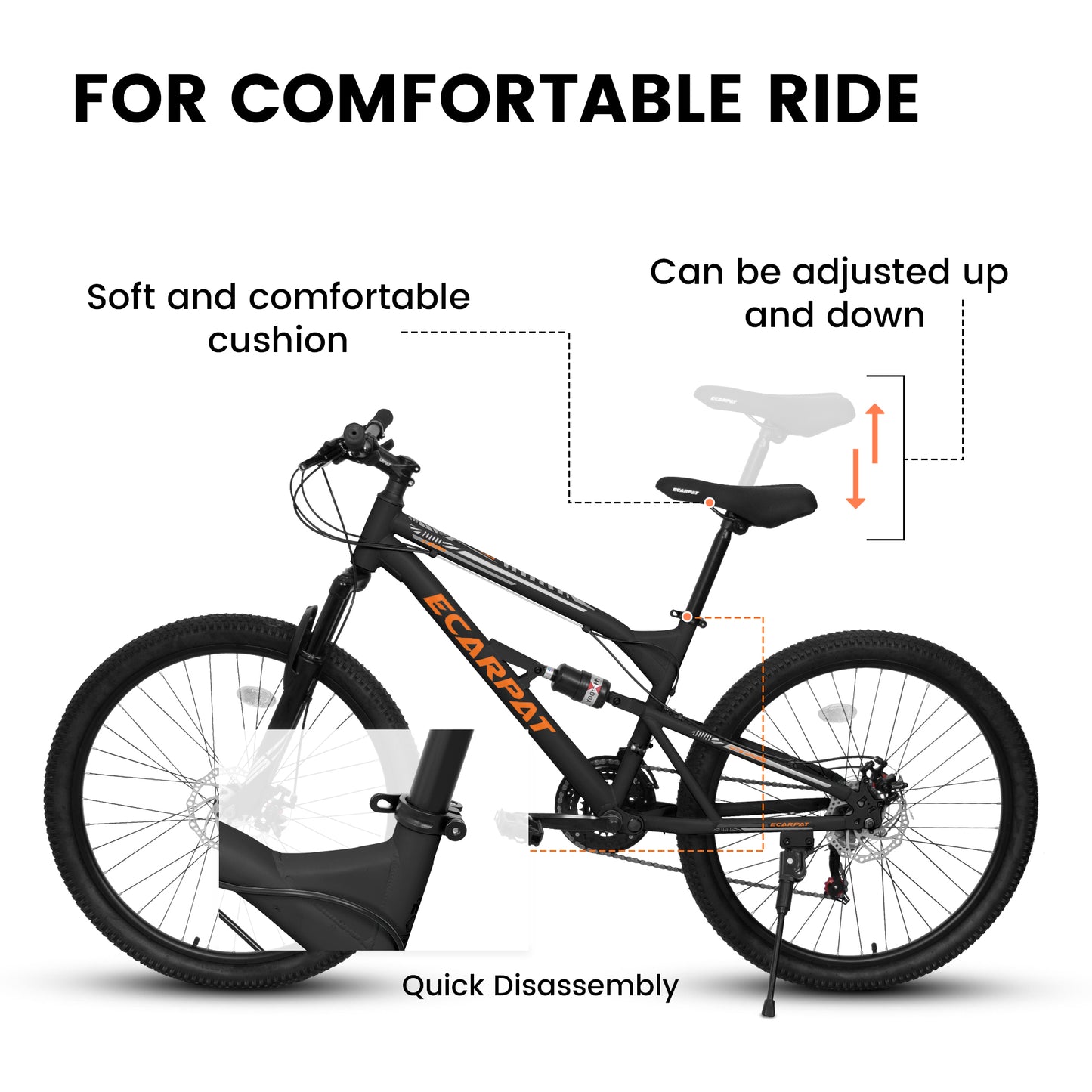 26-Inch Mountain Bike with Steel Frame & Shock Absorber - Black/Orange
