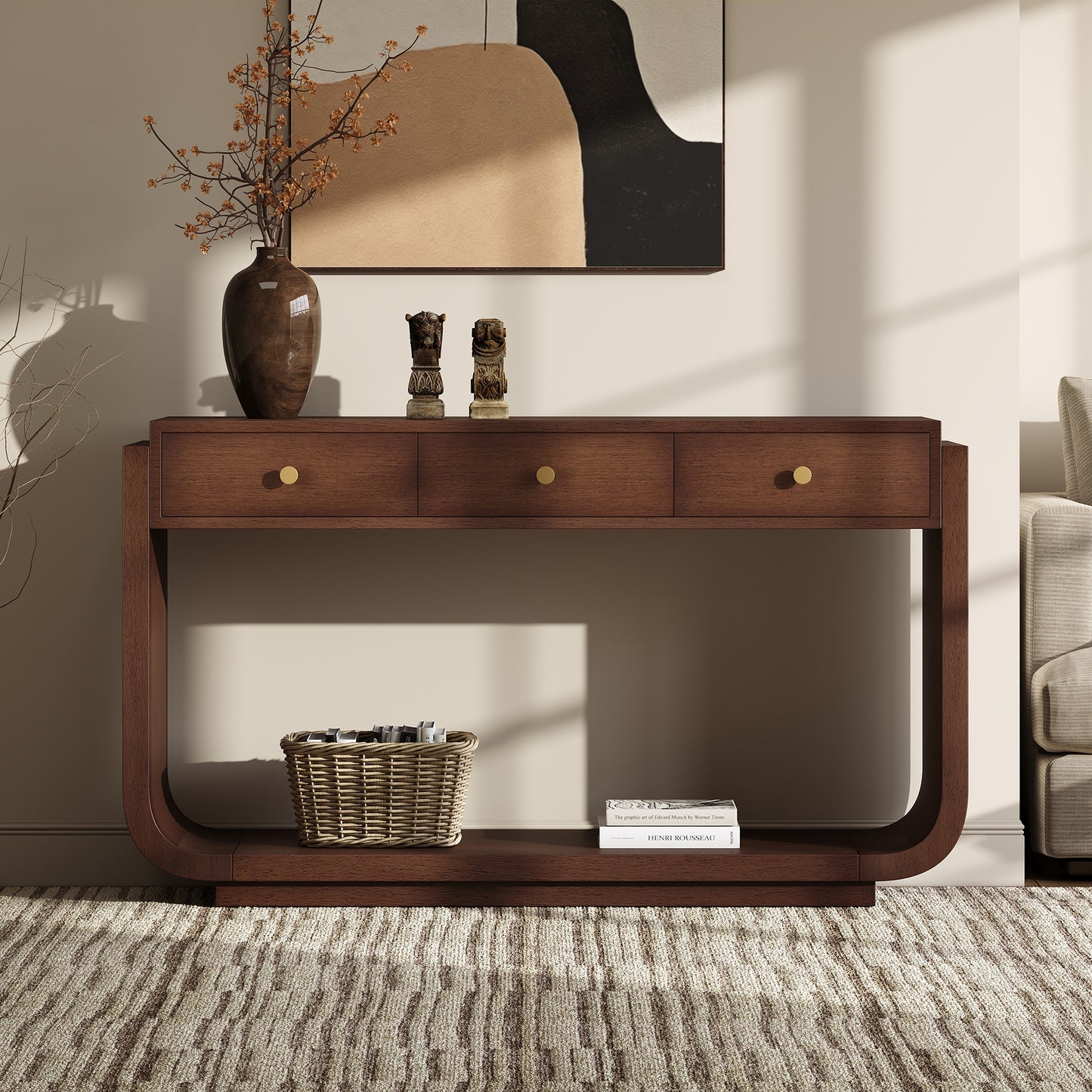 Classic Console Table with 3 Drawers & Display Shelf - Walnut