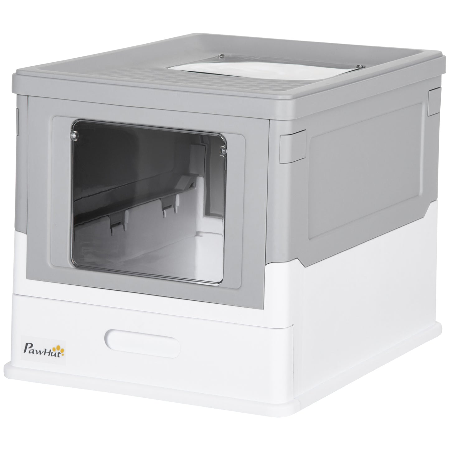 Enclosed Cat Litter Box with Front Entry and Roof Exit - Gray & White, 410x205x525 mm