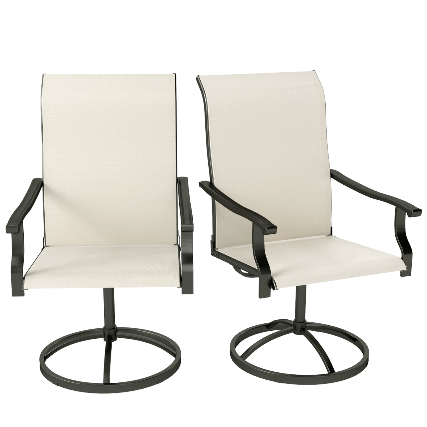 Patio Swivel Chairs Set of 2 - High Back Outdoor Dining Chairs - Beige