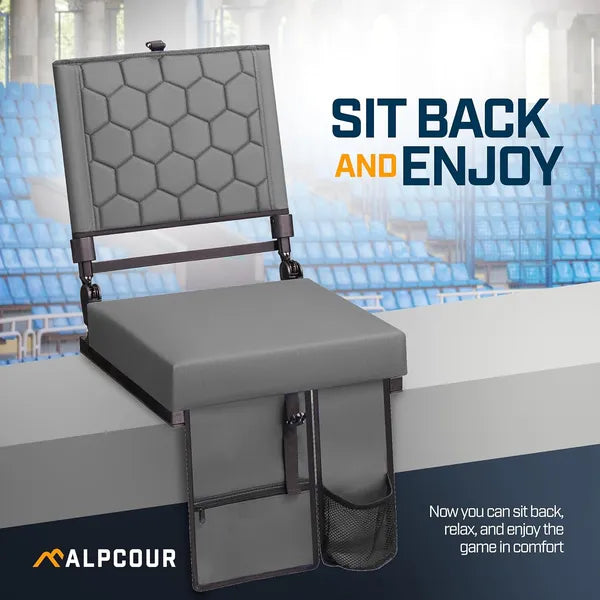 Folding Reclining Stadium Seat with Back Support - Grey