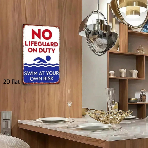 No Lifeguard On Duty Pool Warning Sign - 8x12 Inch Metal Plaque