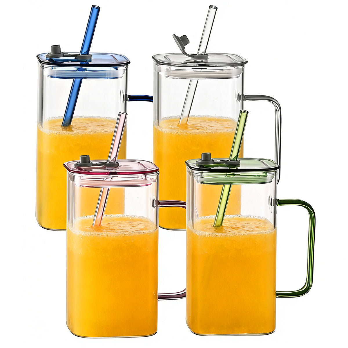 Pink Glass Straw Cup - Square High Borosilicate Drinkware