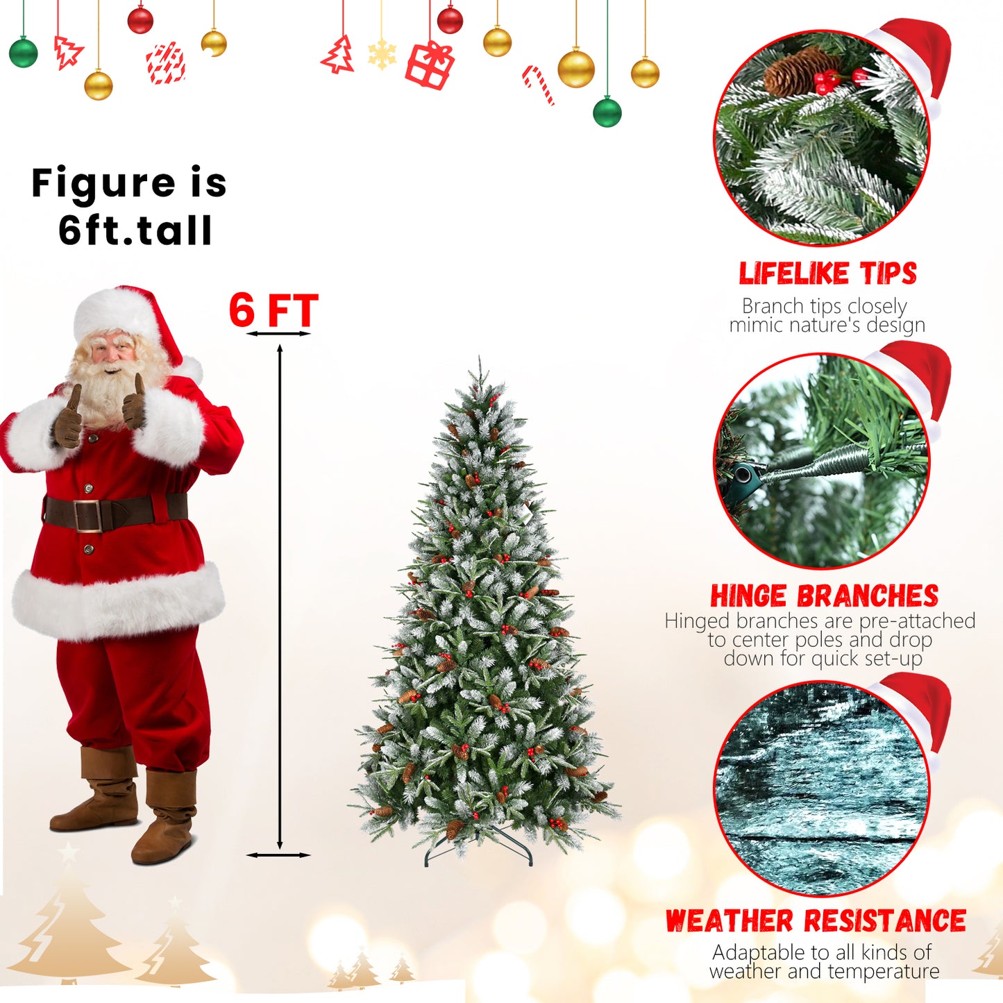 Artificial Christmas Tree with Red Fruits & Pine Cones - Multiple Heights