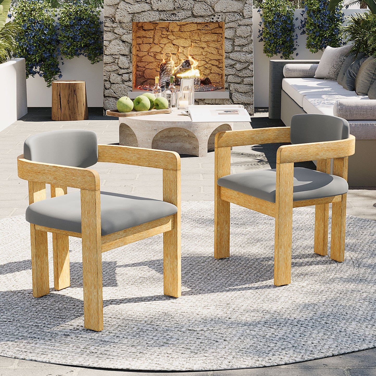 Set Of 2 Outdoor Acacia Wood Dining Chairs With Cushions, Modern