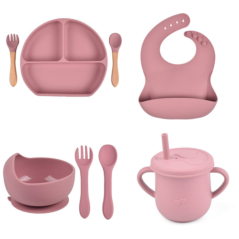 Silicone Solid Color Baby Tableware Set - Child Safe Dinnerware Kit
