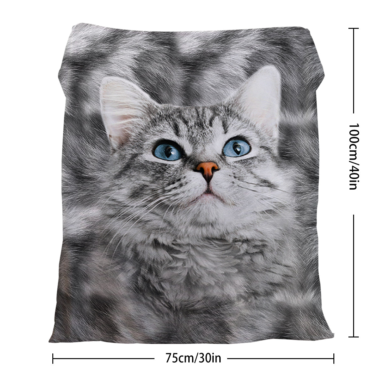 Gray Cat Flannel Blanket - Soft Warm Fleece Bed Sofa Throw 75x100cm