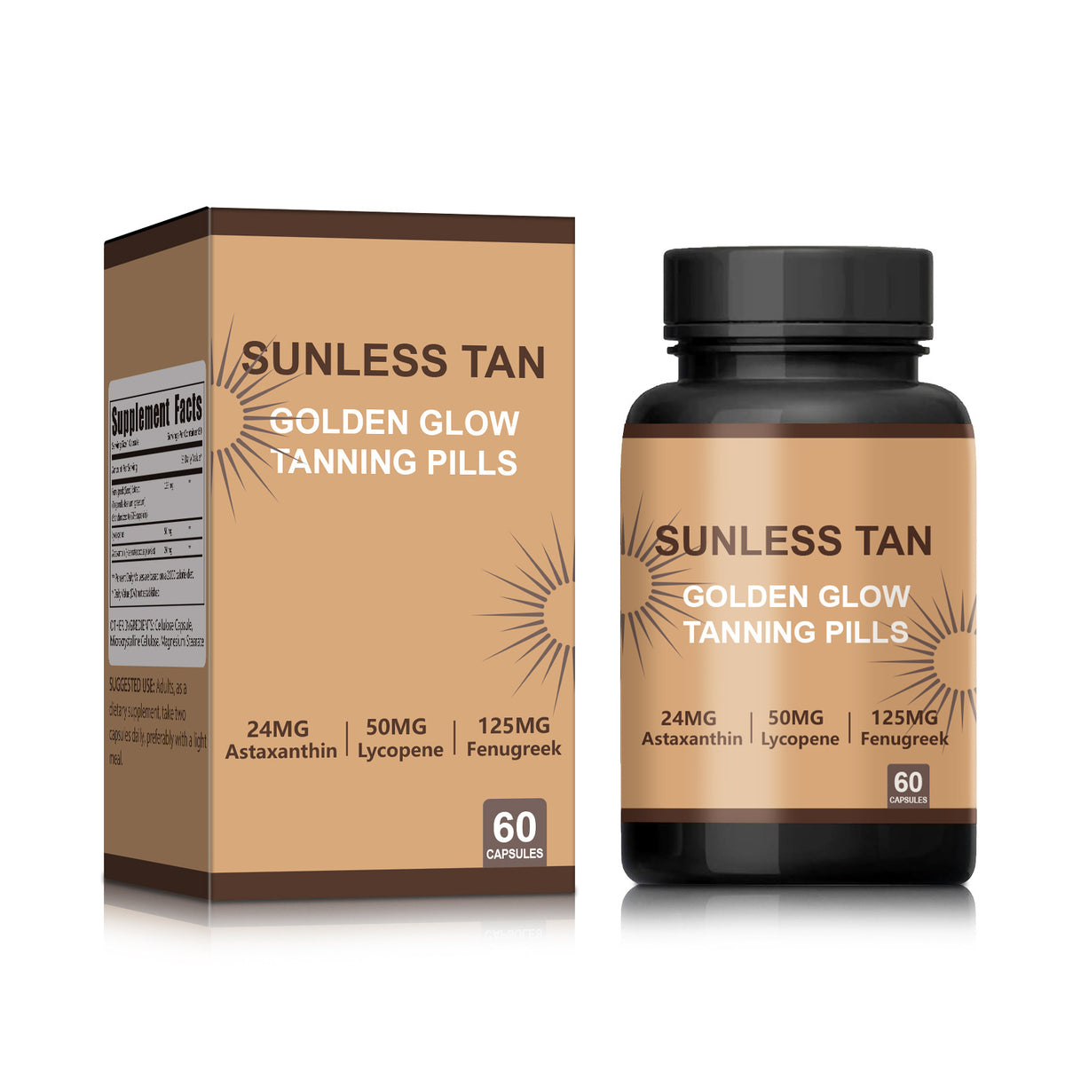 Natural Color Lasting Solid Sun Tanning Capsules 60 PCs