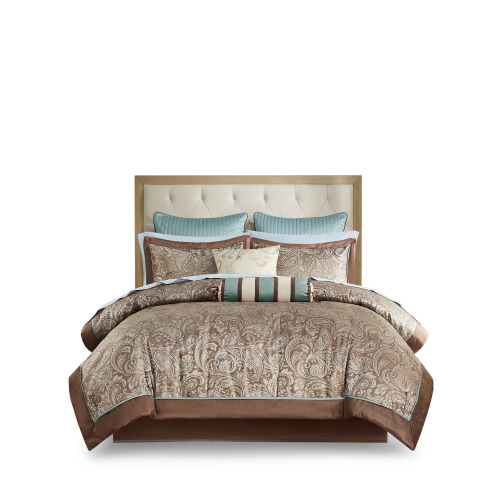 12-Piece Comforter Set with Cotton Bed Sheets - Blue & Brown Full