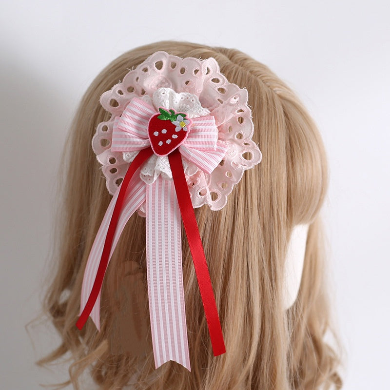 Strawberry Lace Hairband & Hair Clips Set