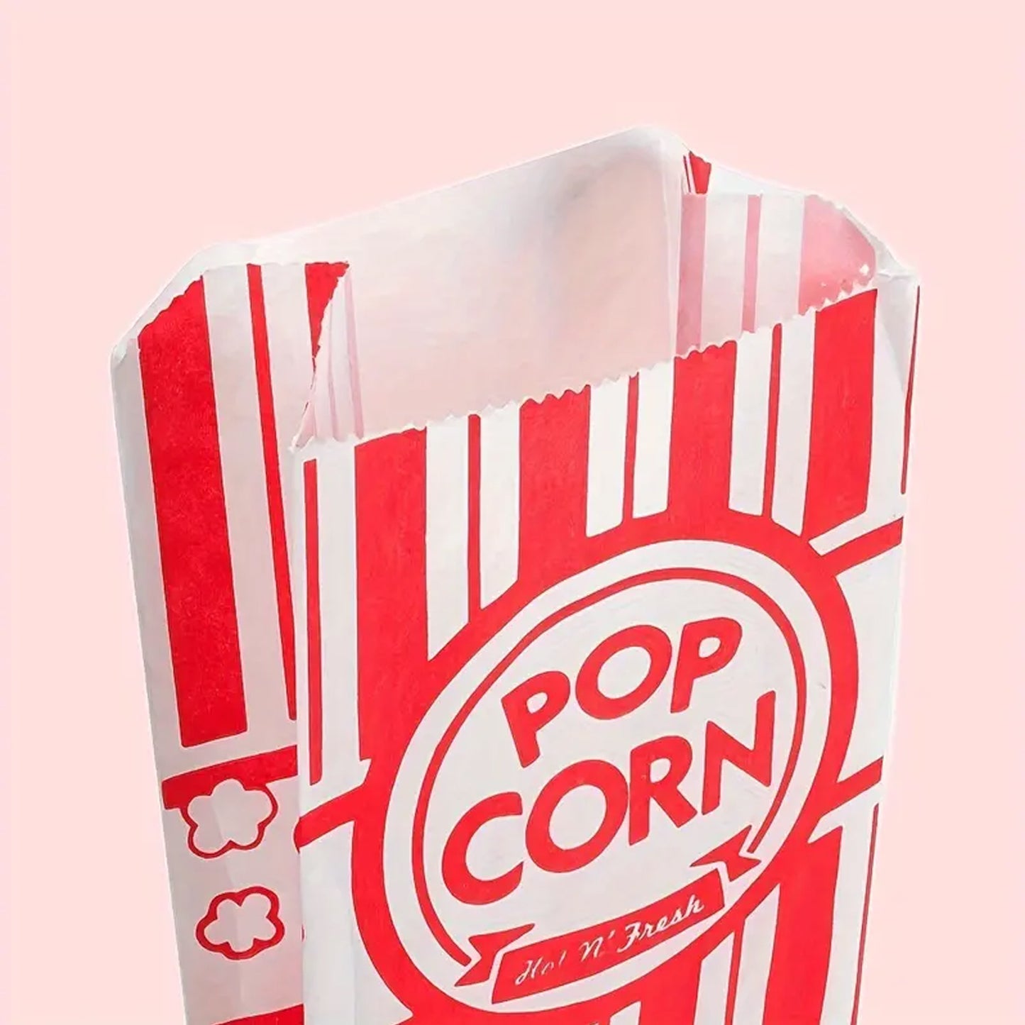 50 Pcs Red and White Striped Paper Popcorn Bags - Individual Serving Size