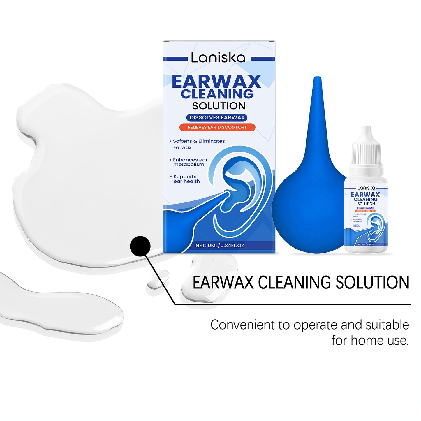Earwax Removal Kit with Cleaning Drops and Rubber Ear Syringe