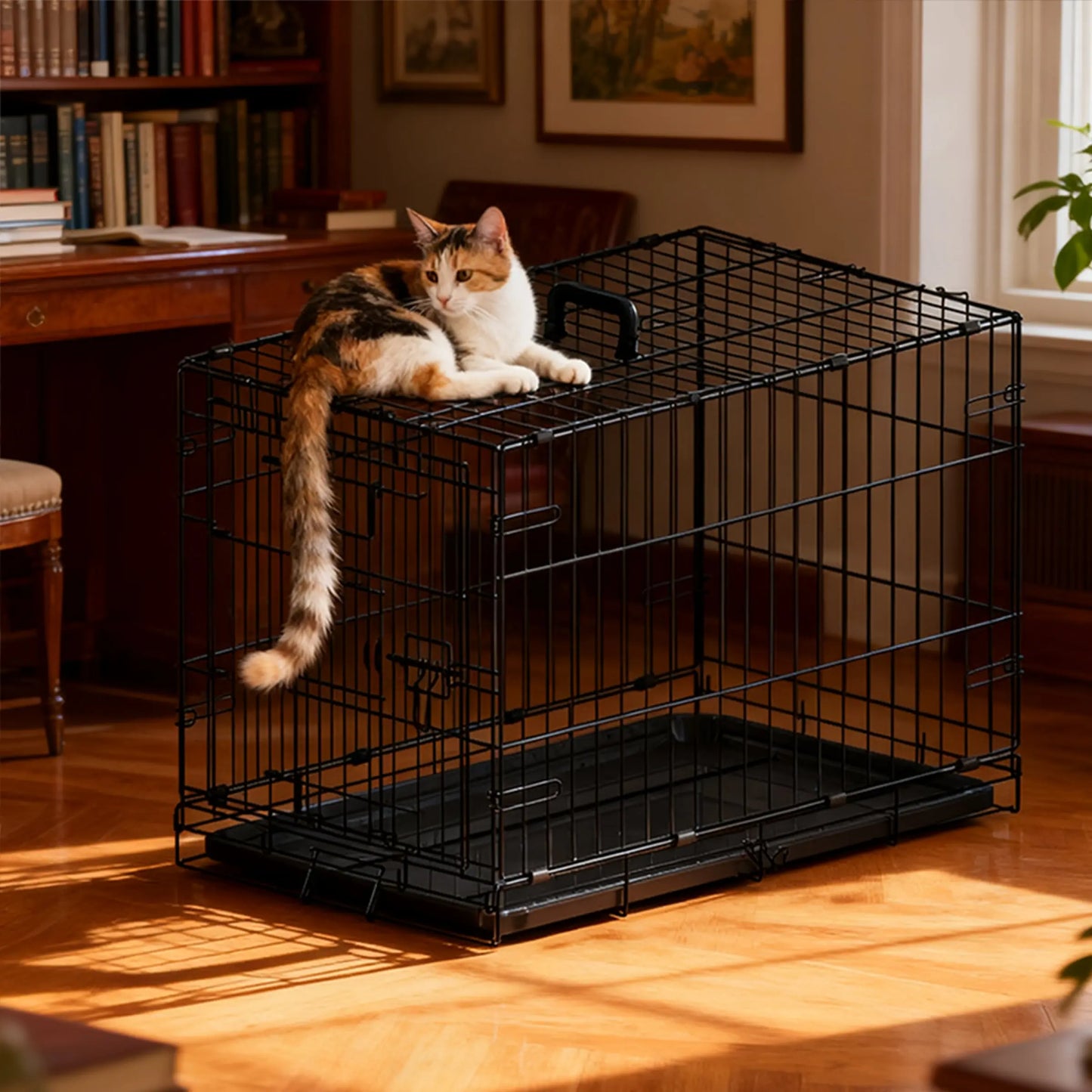 30-Inch Black Wire Dog Cage with Double Lock & Double Door