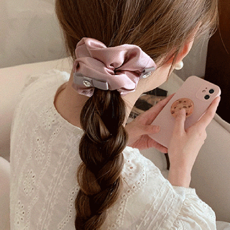 Large Intestine Hair Ring with Satin Bow - Elastic Hair Accessory for Women