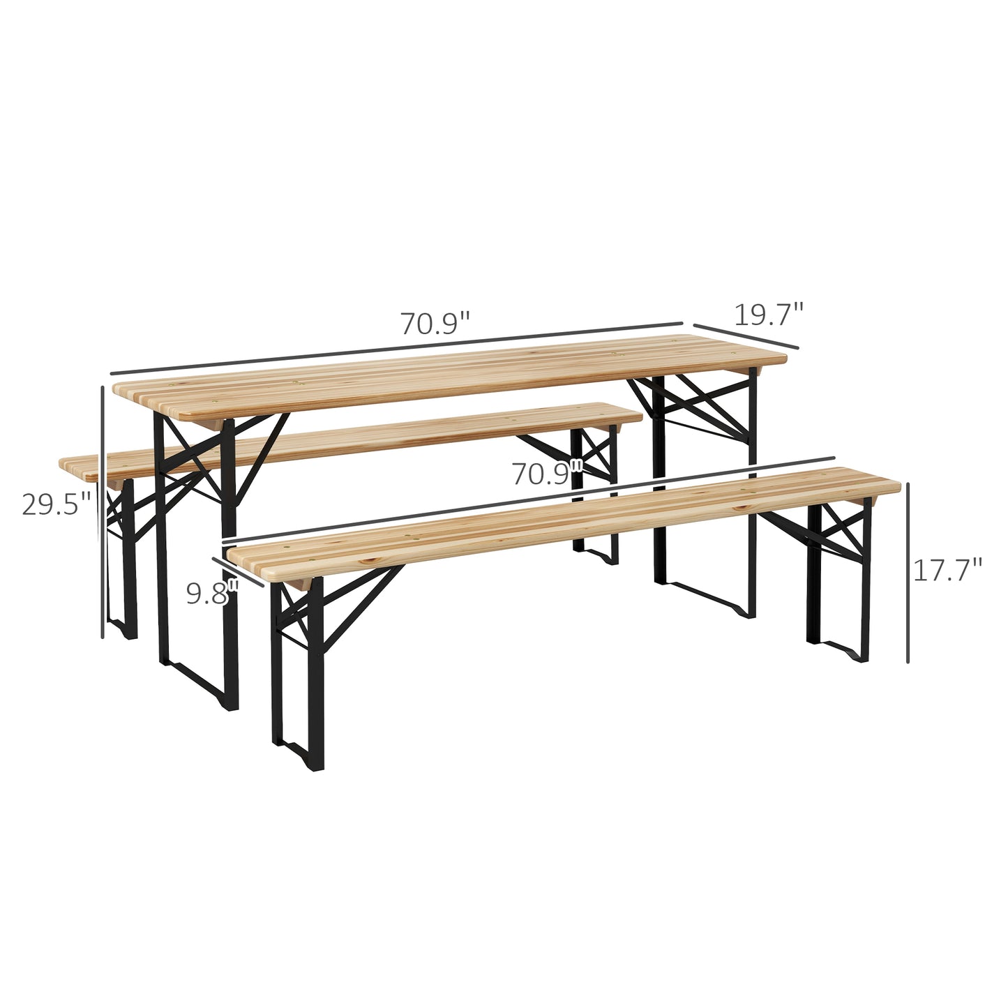 Folding Picnic Table and Bench Set - Outdoor Wooden Dining Set
