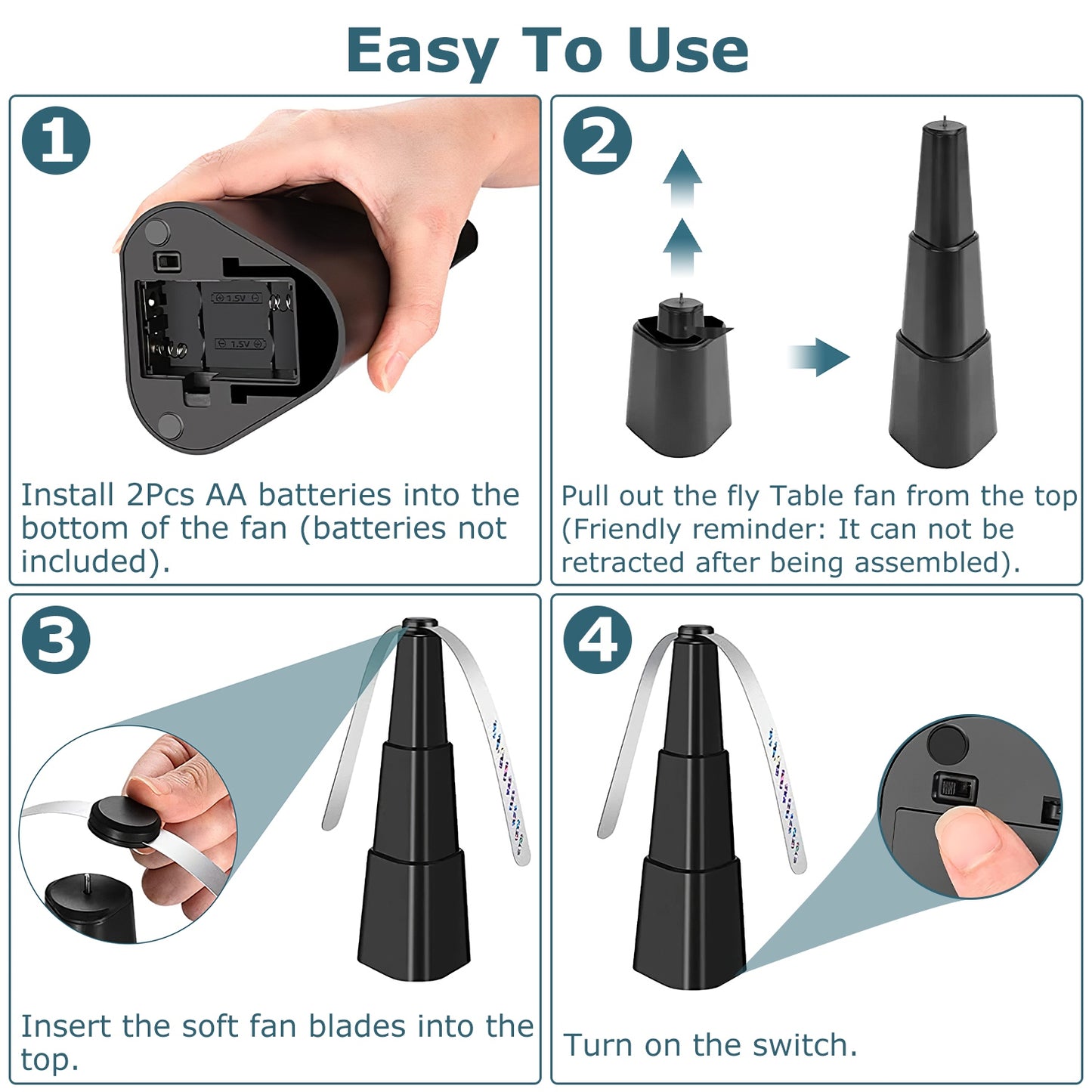 4-Pack Battery-Powered Fly Repellent Fan for Outdoor Dining