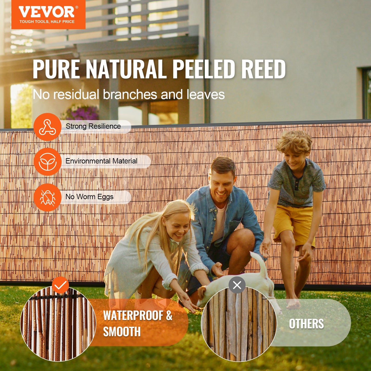 Natural Reed Privacy Fence Screen for Backyard Landscaping - 16.4' x 5.5' - Brown