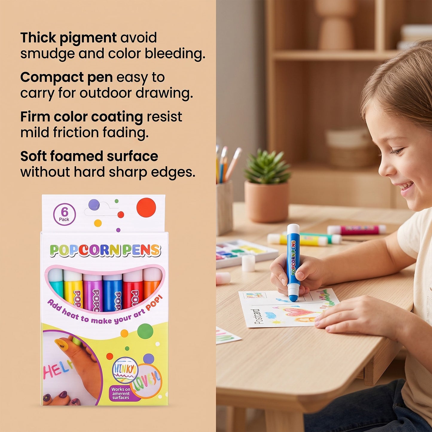 Popcorn Pen Set - 6 Acrylic Writing Stylus Pens for Office & Craft