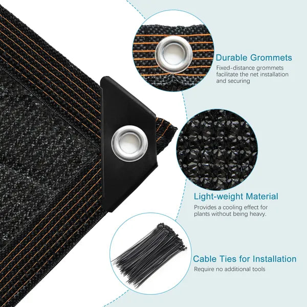 6ft x 8.5ft Heavyweight Black Sunshade Net - Snap-On Design