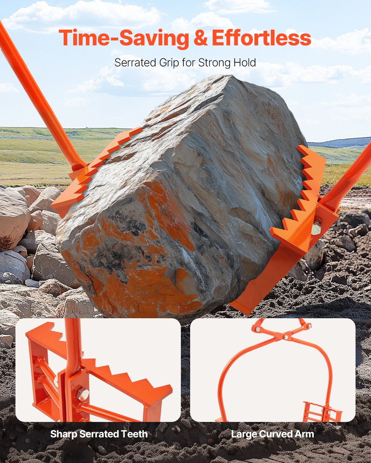 24in Heavy-Duty Stone Lifting Tongs with Swivel Claws - Steel Rock Grabber