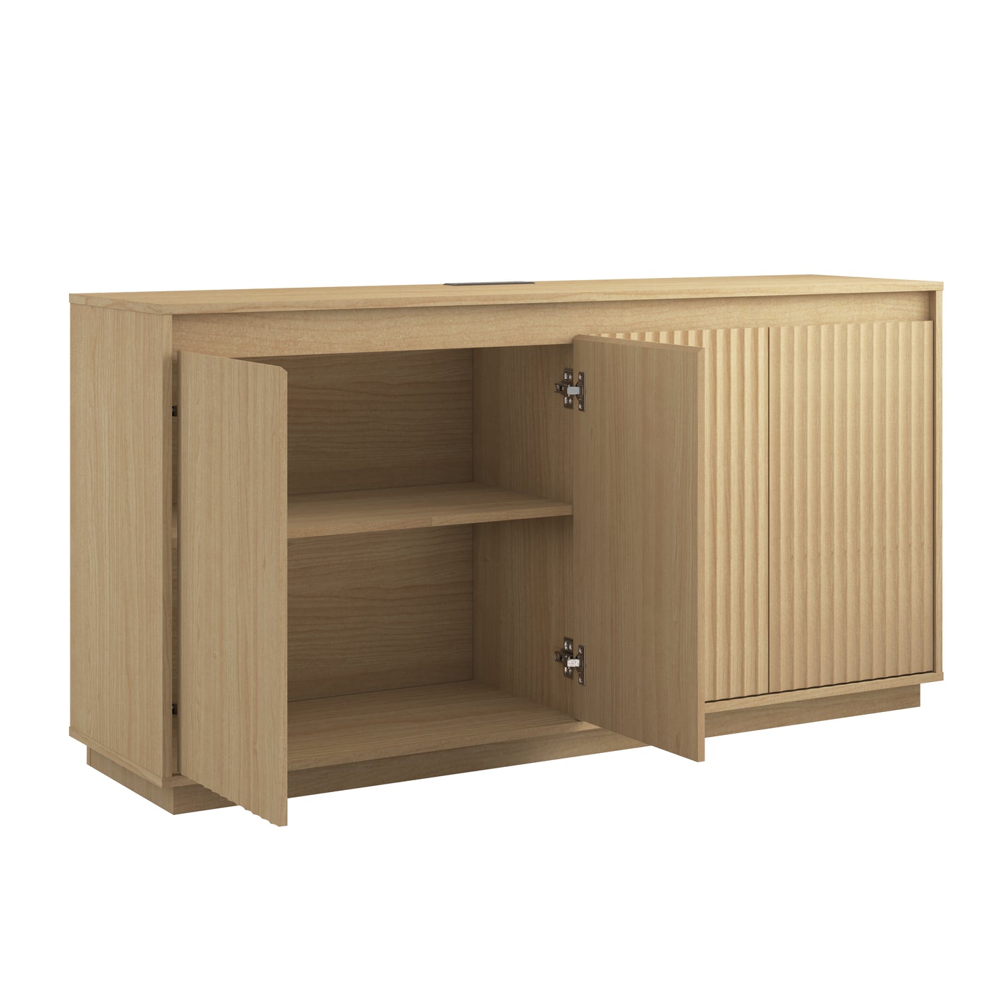 Natural 4-Door Sideboard Buffet Cabinet with Power Outlet