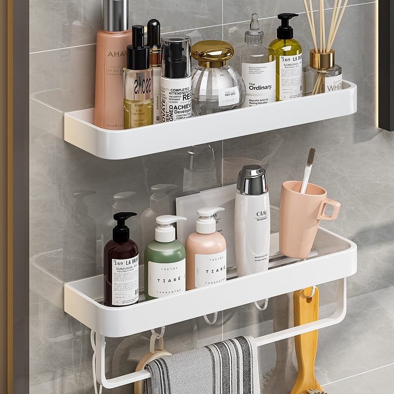 Punch-Free Wall-Mounted Bathroom Storage Rack Aluminum Home Organizer