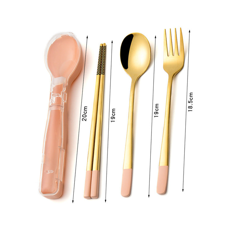Stainless Steel Portable Dinnerware Set - Camping Spoon Fork Chopsticks