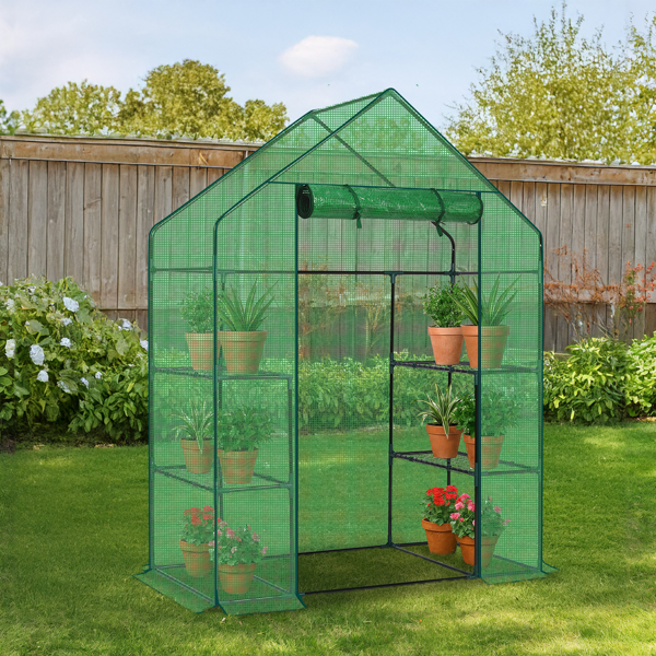 Walk-In Greenhouse with PE Cover & 4 Shelves - Indoor Outdoor Plant Garden