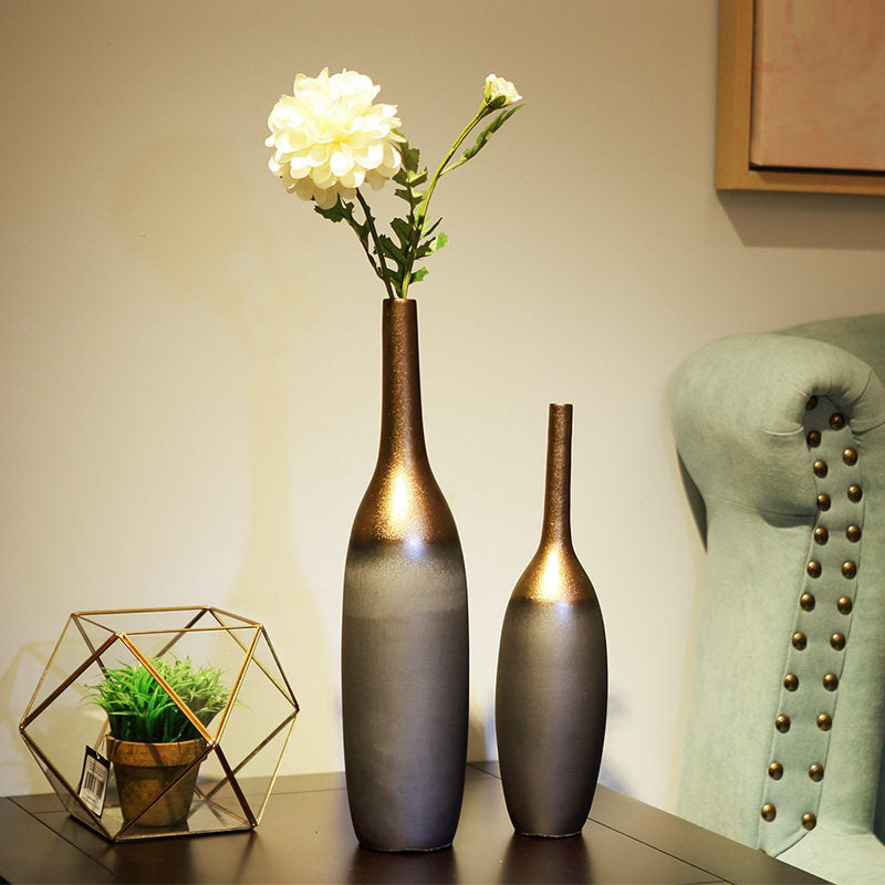Decorative Ceramic Vase with Metal Glaze - Creative Home Storage Cabinet Accessory