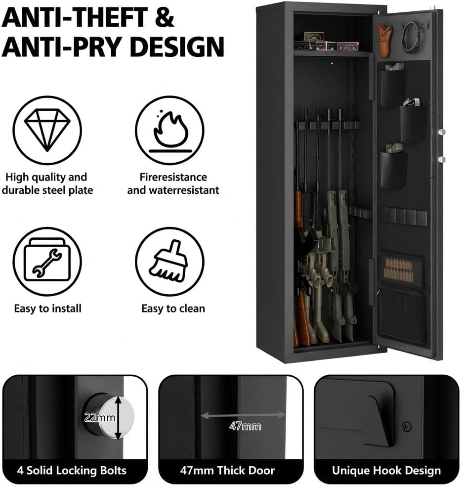 12-15 Gun Safe For Rifles And Pistols, Large Cabinet With Digital