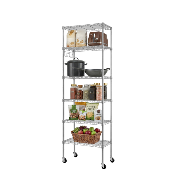 6-Tier Adjustable Iron Display Rack with Hooks & Wheels