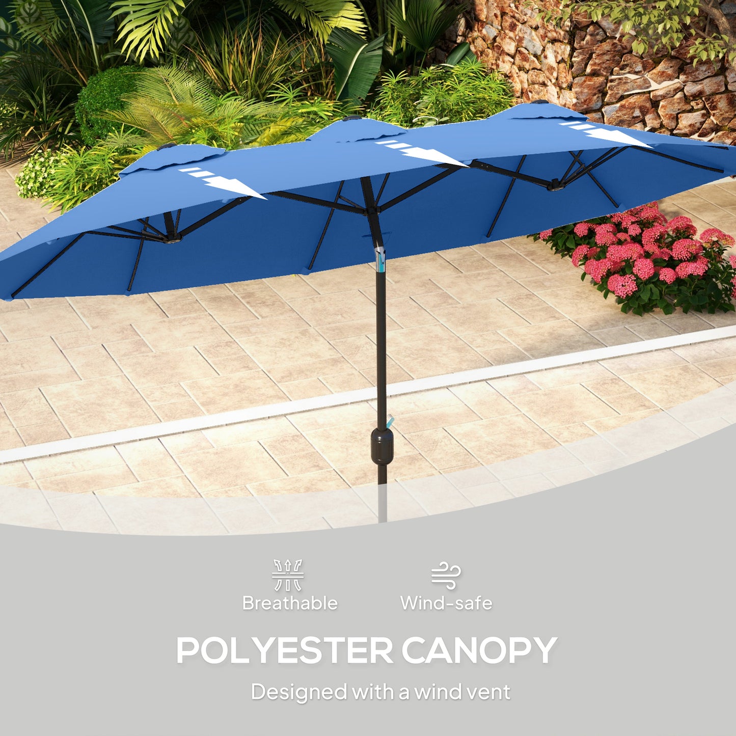 Double-Sided Patio Umbrella - 9.5 ft with Crank & Tilt, Navy Blue