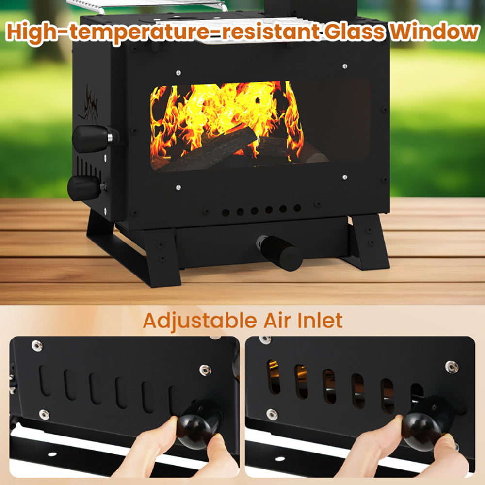 Portable Wood Burning Stove with Oven Pan & Rack - Black