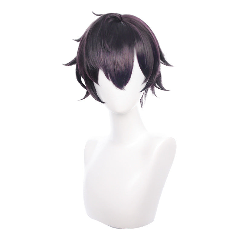 Men's Short Anime Cosplay Wig - Reverse Dark Purple Synthetic Hair