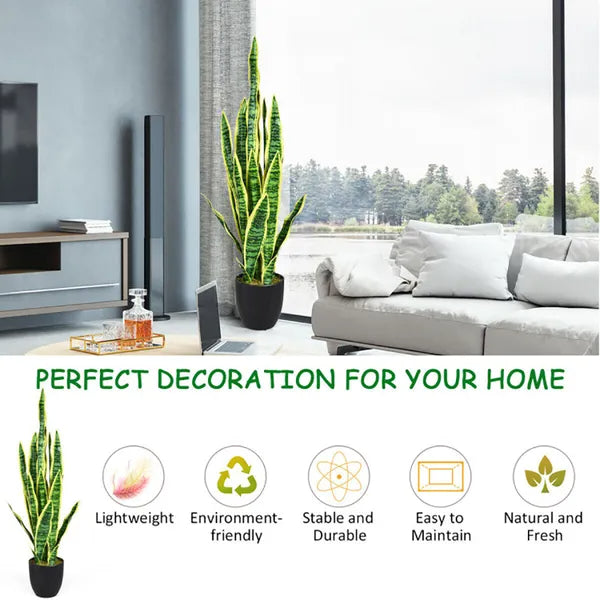 Realistic 35.5-Inch Artificial Snake Plant for Indoor & Outdoor Decor
