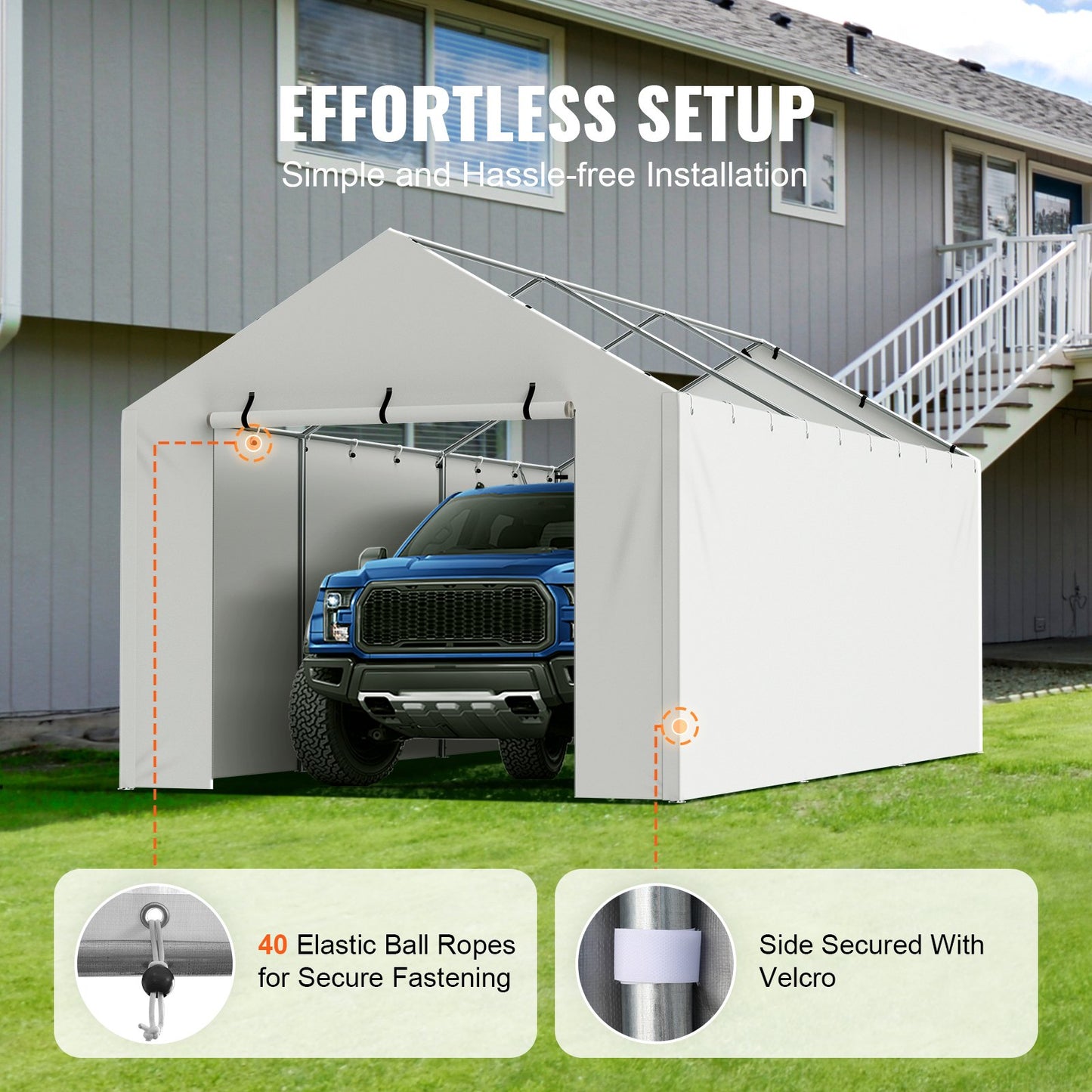 10x20 Ft Waterproof UV Side Wall Canopy Cover for Garage Shelter - Grey