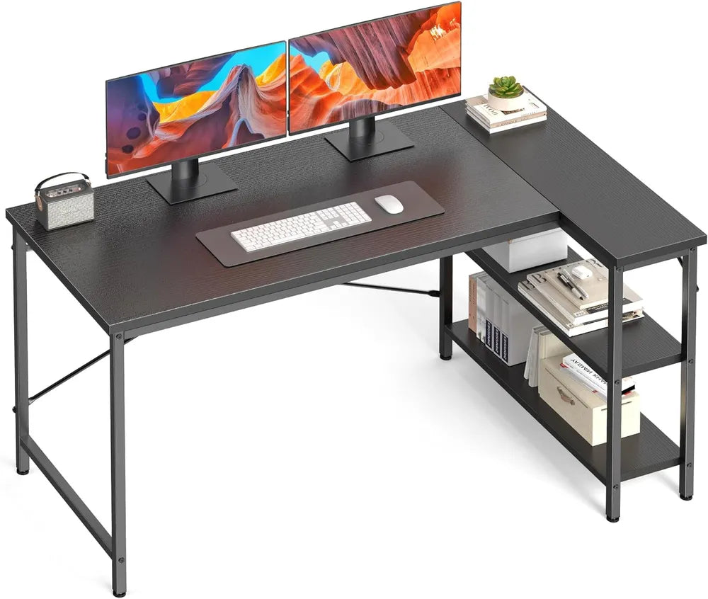L-Shaped Computer Desk with Reversible Storage Rack - Multiple Sizes