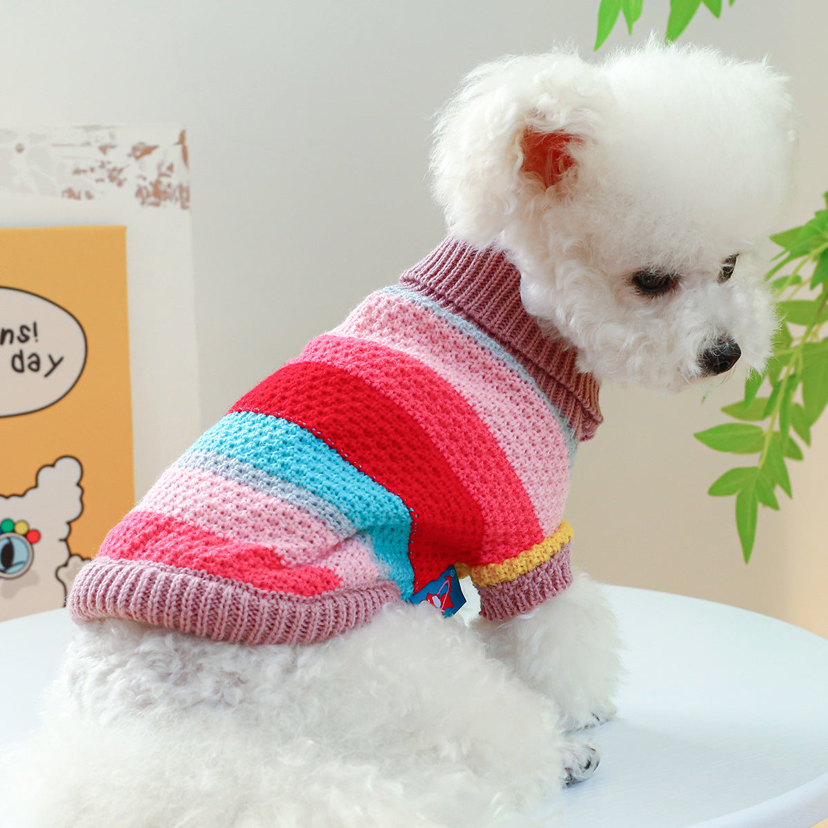 Colorful Pet Sweater with Stripes - Comfortable Acrylic Pet Clothing