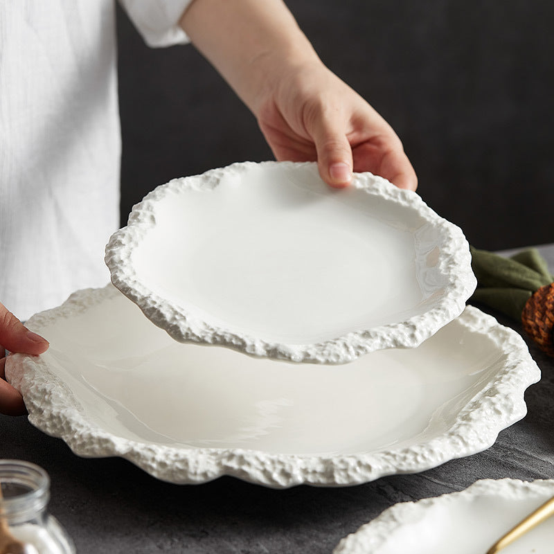 European-Style Embossed Ceramic Plate - Shallow Dinnerware for Hotel & Home