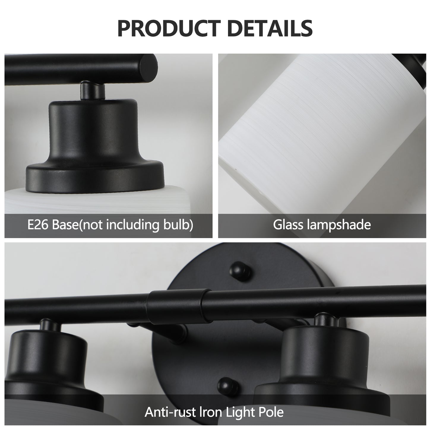 Modern 4-Light Bathroom Vanity Light - Frosted White Glass & Black Iron Frame