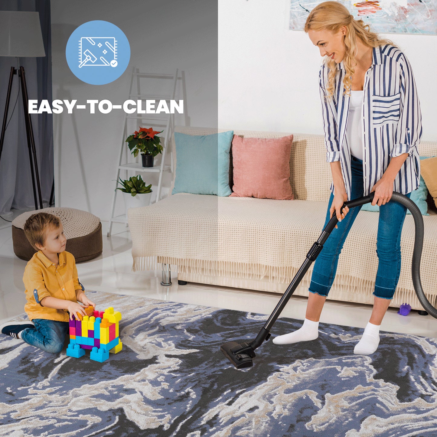 PAYAS 2X3 L.Blue Abstract Doormat Rug