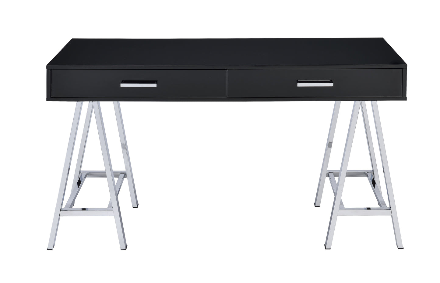 Black High Gloss Writing Desk with USB Port and Drawers