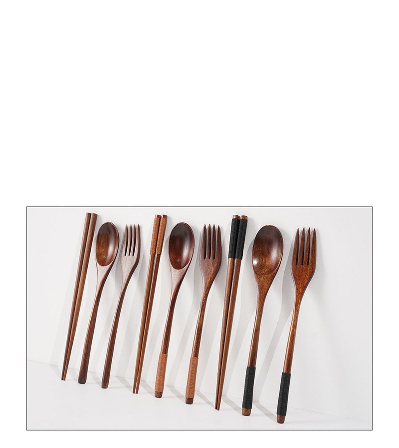Wooden Dinnerware Set 3PCS Fork Chopsticks Spoon Portable Tableware