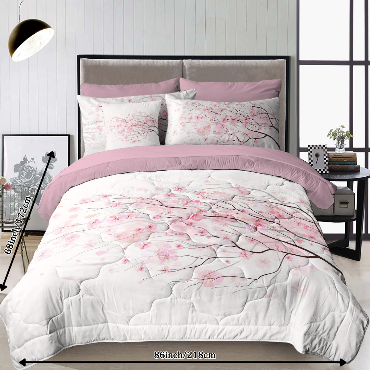 Cherry Blossom Comforter Set - 8 Pieces Twin Size Soft Bedding