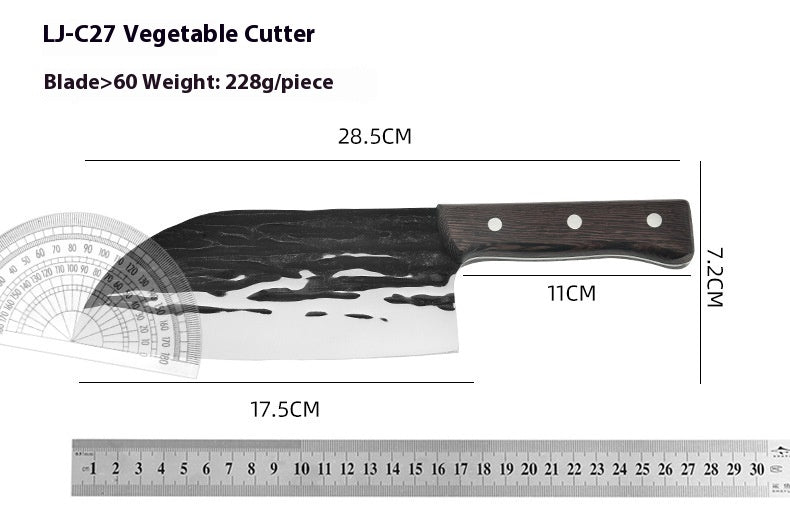 Stainless Steel Kitchen Slicing Knife with Wooden Handle - Forging Pattern, Dual-Purpose