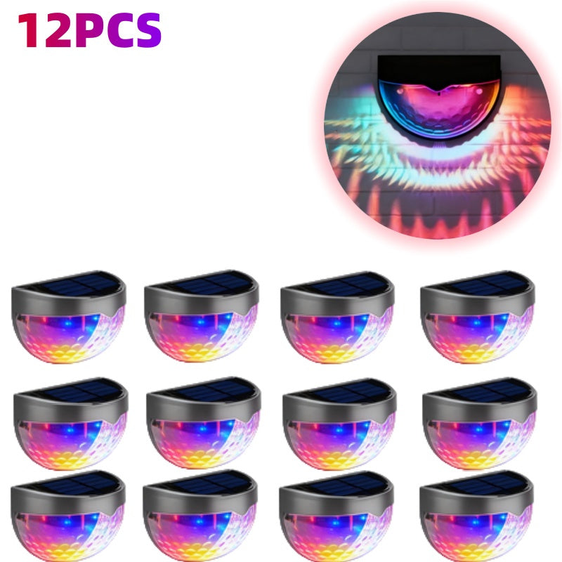 12 PCS RGB Solar Fence Lights - Waterproof Outdoor Wall Deck Step Lighting