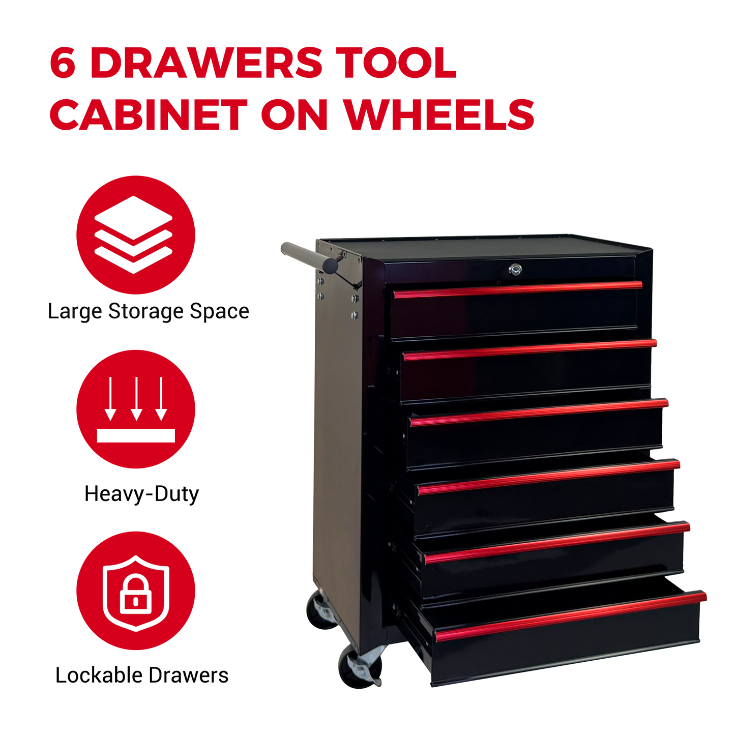 20-Inch Rolling Metal Tool Chest with 6 Drawers - Black